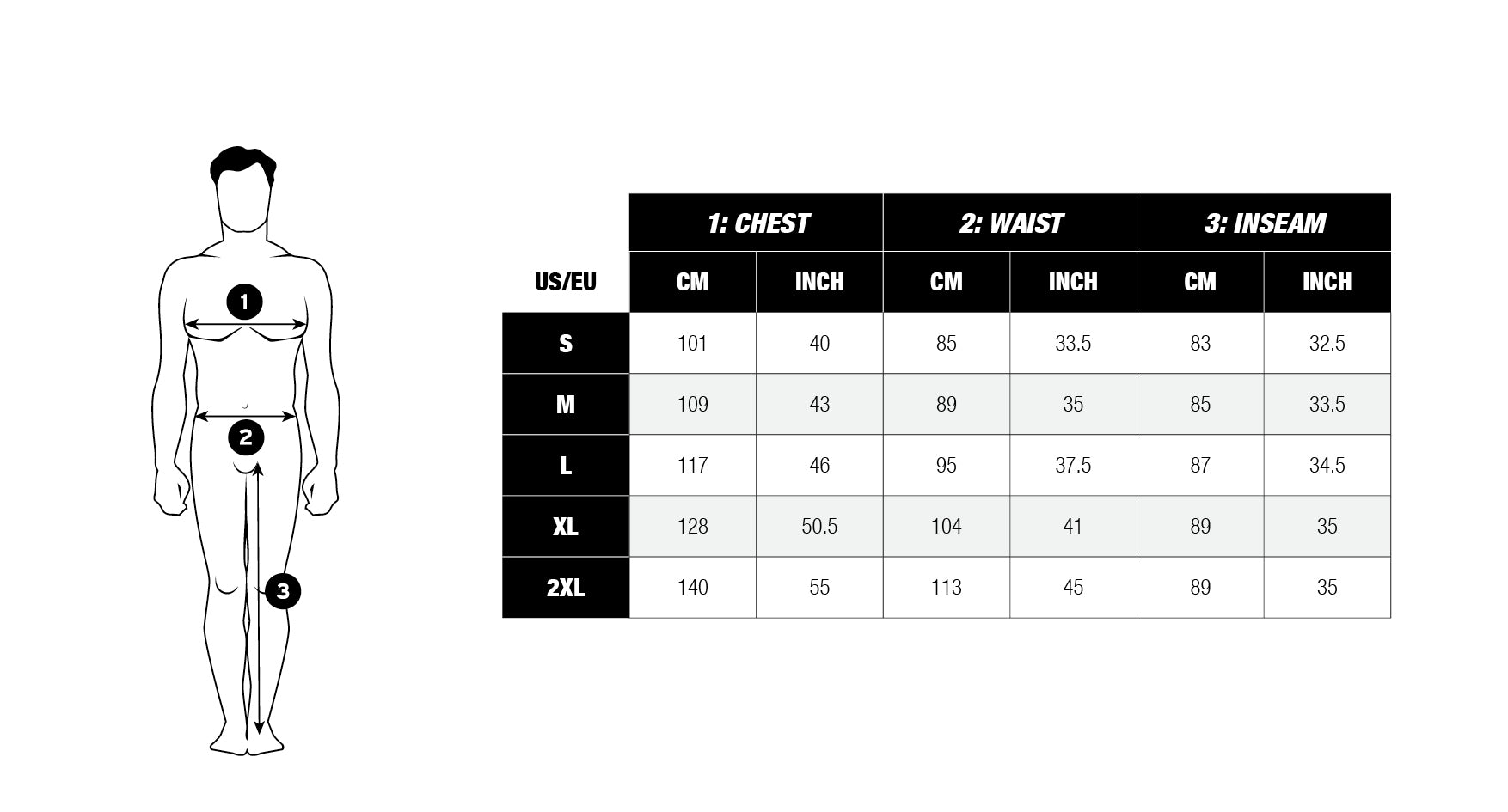 Suitmeister men's suits size chart