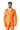 A man is standing, wearing the Suitmeister Solid Orange suit paired with a white shirt and an orange tie. He has short brown hair and a beard and is facing the camera. The suit features a single-breasted jacket with two buttons.